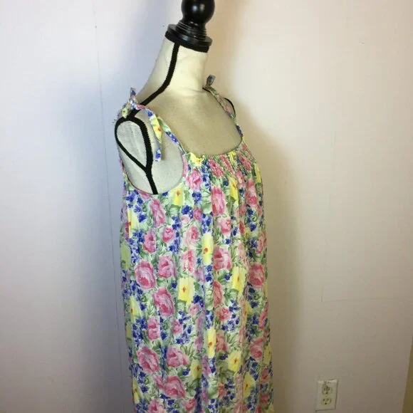 Eileen West Long Cami Nightgown Size M Womans Pink Floral Cotton Vtg Cottagecore - Picture 11 of 13